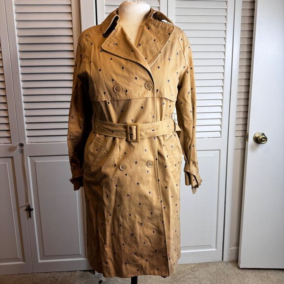 MAISON JULES TAN MEDIUM TRENCH COAT POLKA DOT DOUBLE BREASTED BELTED & LINED - Picture 1 of 11